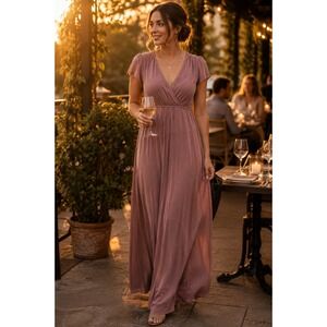 Baltic Born Athena Maxi Dress Rose Pink Pleated V Neck Wedding Guest Medium